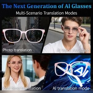 Pink AI Smart glasses w/auto adjust lenses, 5.4 Bluetooth, translation function